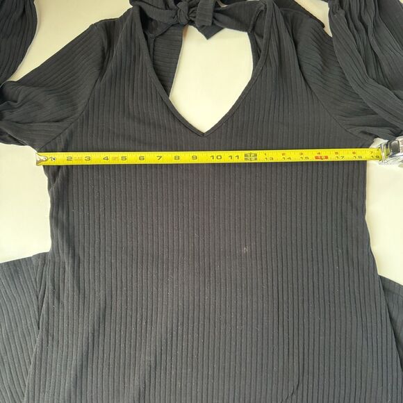 ASOS Ribbed Black V Neck Dress With Tie Bow On Back Size 8 - Picture 11 of 12
